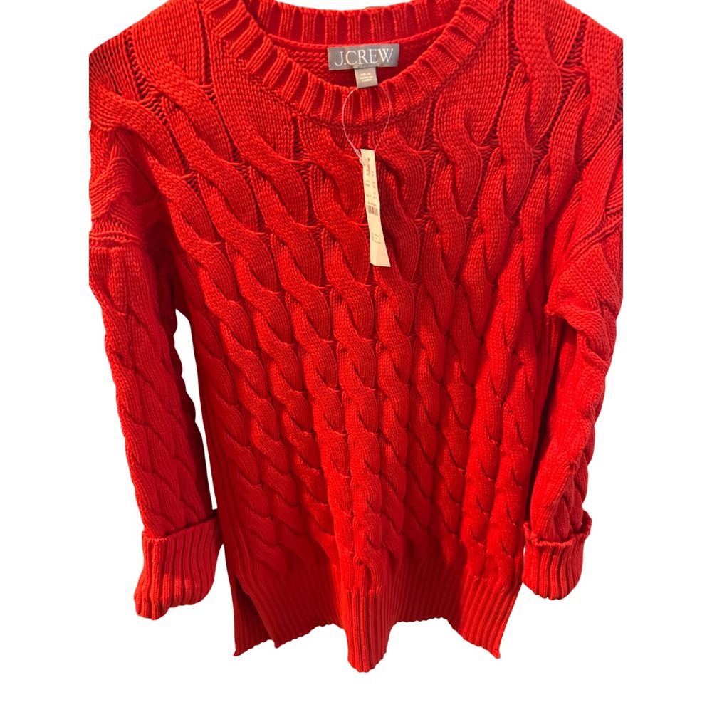 J.Crew Red Cable Knit Crewneck Sweater Womens Size XS-S New